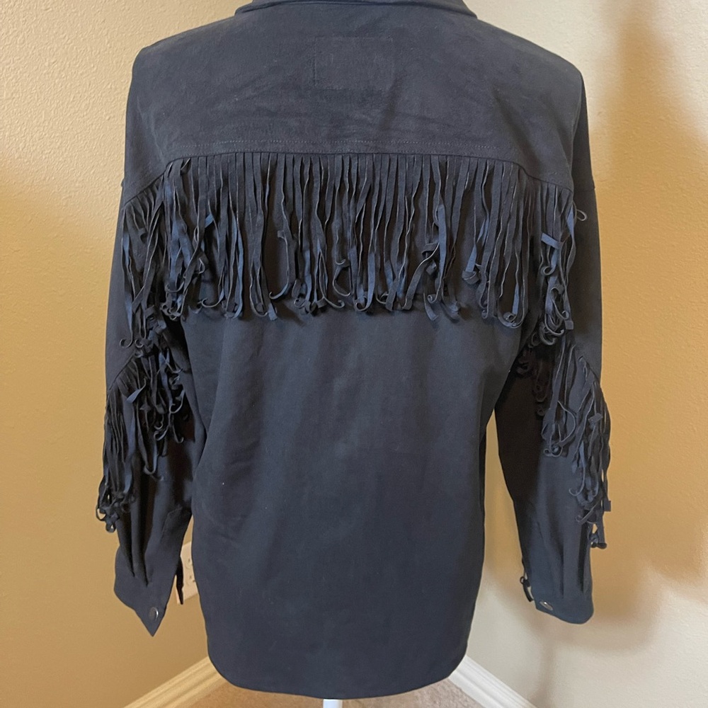 Velvet Heart black suede like fringed blouse size medium - Picture 2 of 5